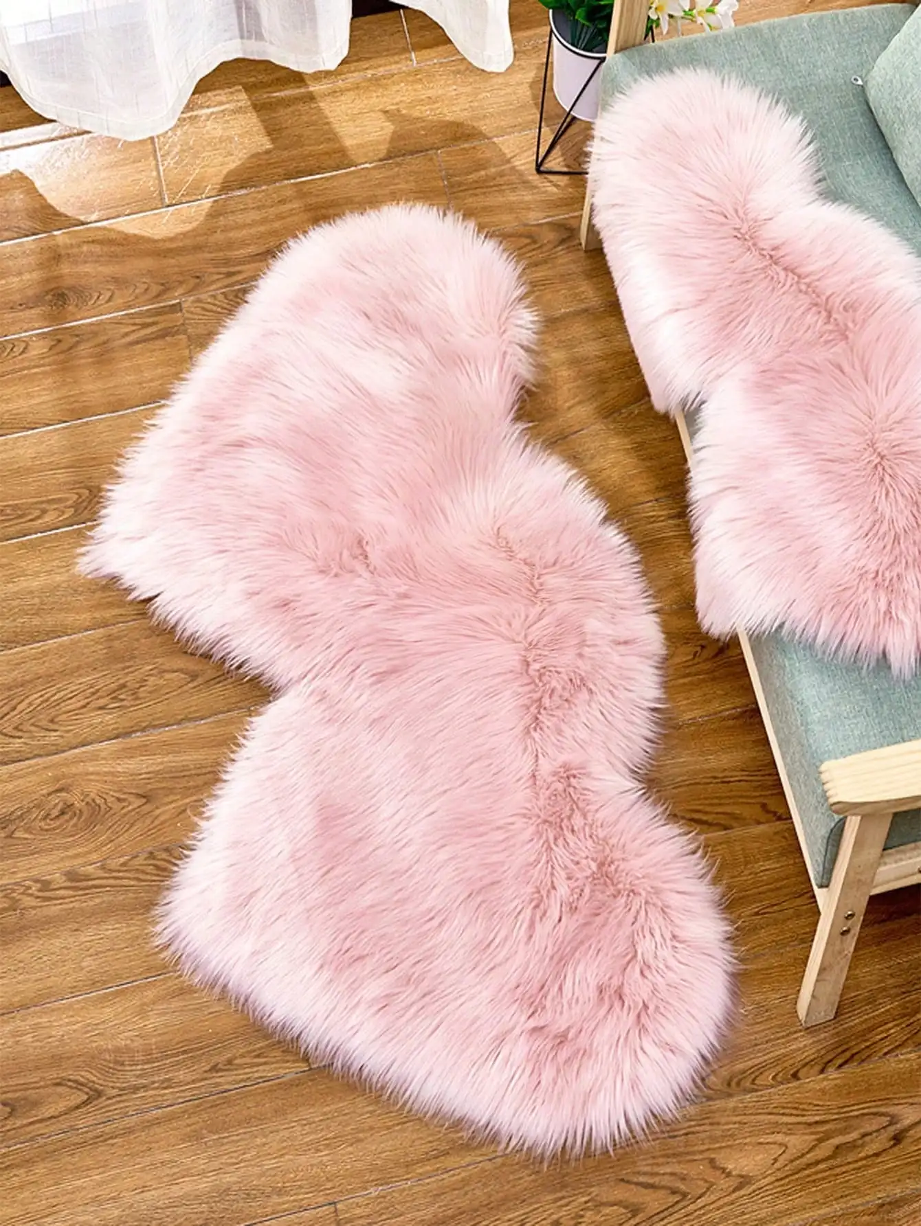 긴 봉제 핑크 더블 하트 카펫, 침대 옆 침실, 거실 바닥 매트, 가정용 원형 침대 담요