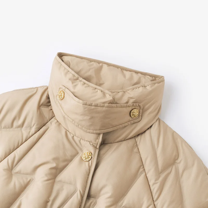 INMAN Women Long Down Jacket 2023 Winter Stand Collar Loose Thick Coat Lace Up Waist Design Warm Fashion Khaki Apricot Overcoat