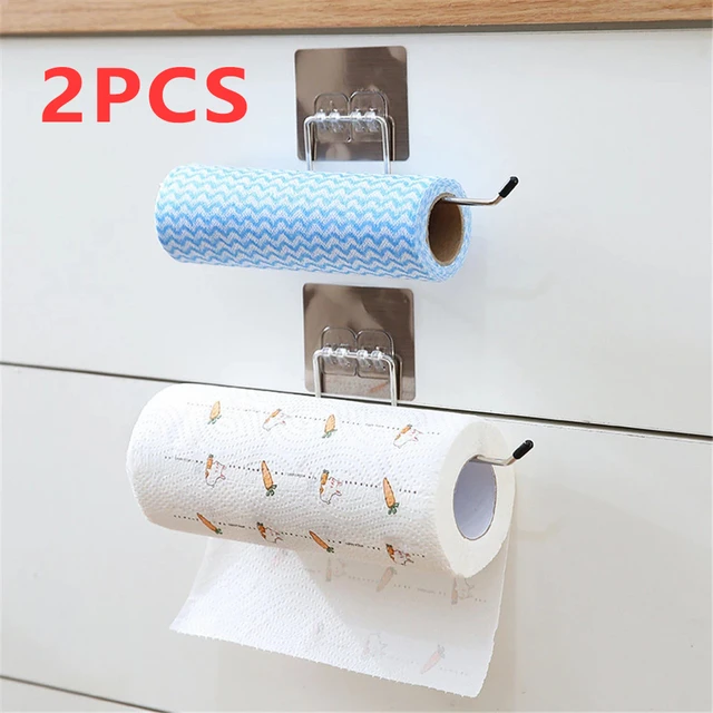 2pcs Pape Storage Rack Toilet Kitchen Towel Holder Bathroom Roll Paper Rack  Under Cabinet Shelf Roll Holder Stand Cup Organizer