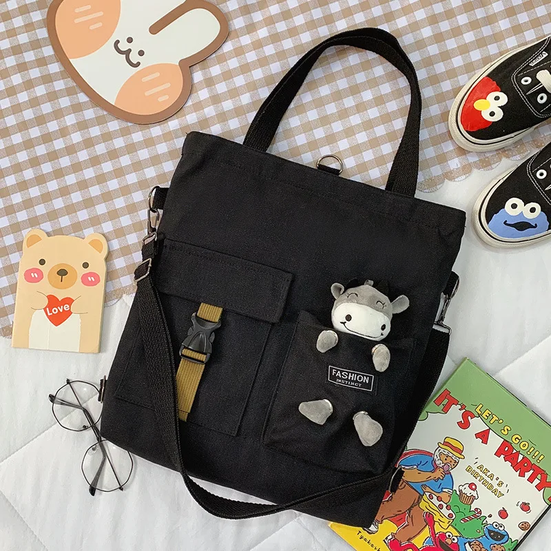 cute bear cartoon bags large cotton canvas tote student shoulder