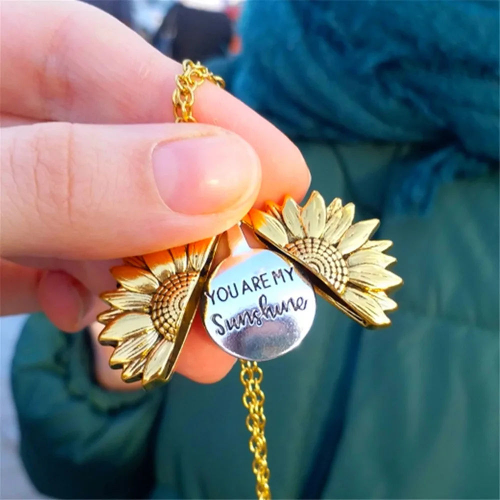 Open Locket Sunflower Necklace Pendant 
