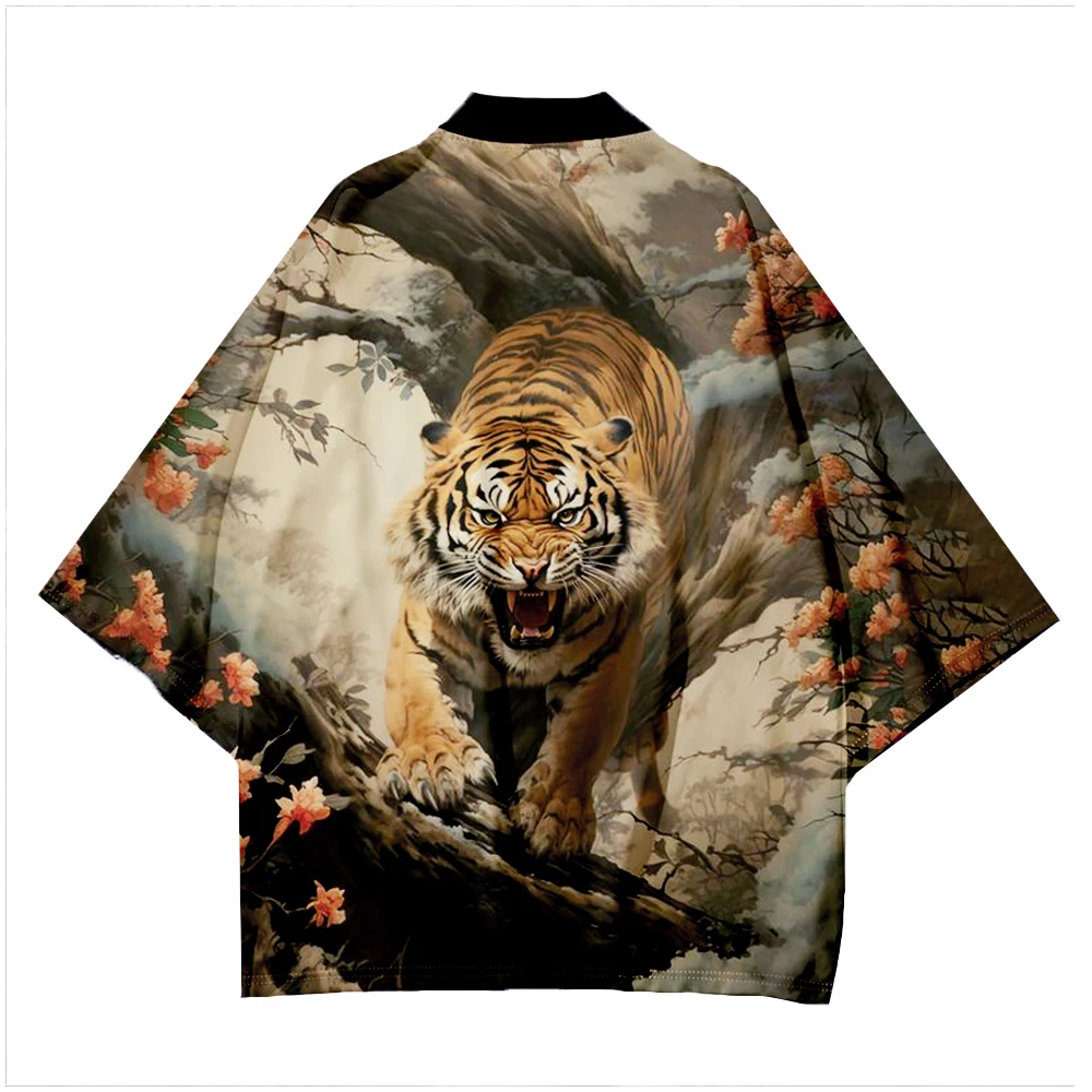 Japanese Classic Tiger Graphic Women Kimono Asian Clothes Kimonos Men's Cardigan Japan Unisex Fashion Haori Yukata New