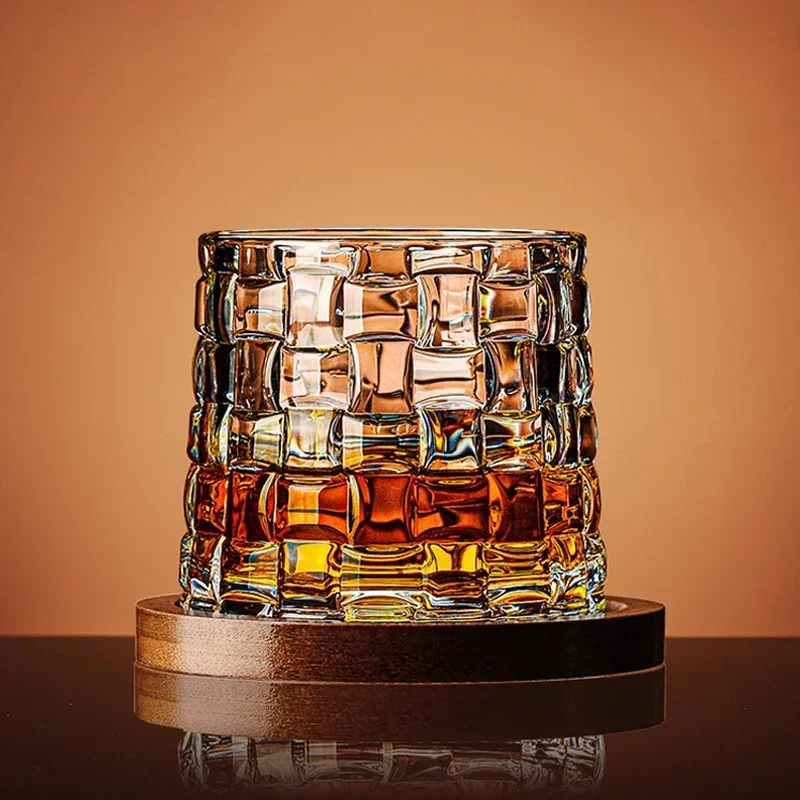 Whiskey Glass Tumbler with Base Crystal Rotating Spinning Wine Brandy