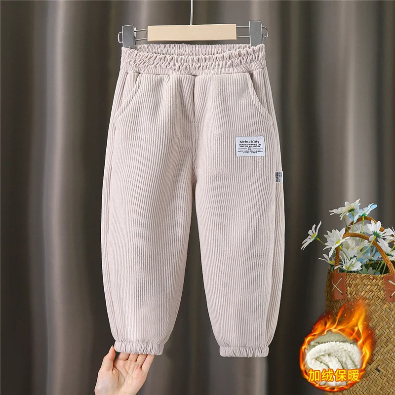Boys Pants Winter Boys Thick Pants Kids Plus Velvet Warm Trousers Children Padded Cotton Long Pants Autumn Casual Sports 2-12Y