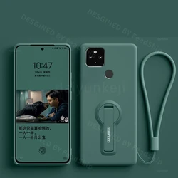 Premium Liquid Silicone Soft Cover with Holder Stand & Lanyard for Pixel 4 XL (Dark Green)