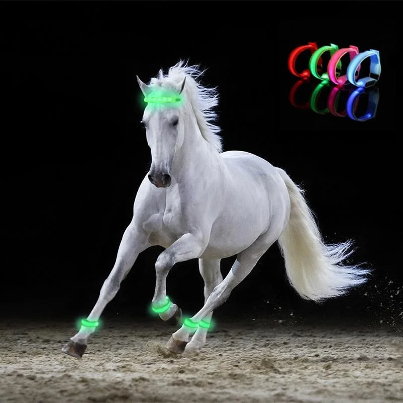 Correas de pierna de caballo luminosas LED, suministros ecuestres, cinturones de advertencia de seguridad para montar a caballo, decoración de mallas de caballos visibles por la noche, 4 piezas