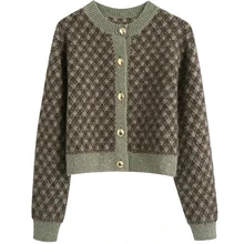 

Maxdutti Indie Folk Retro Plaid Single Breasted Knitted Cardigans Women Short Jacket Tops England Fashion Winter Sweaters Women