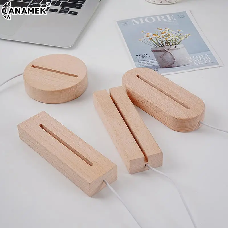 

Светящийся держатель для лампы из цельной древесины, 3D акриловые зеркальные деревянные ночники, украшение для гостиной