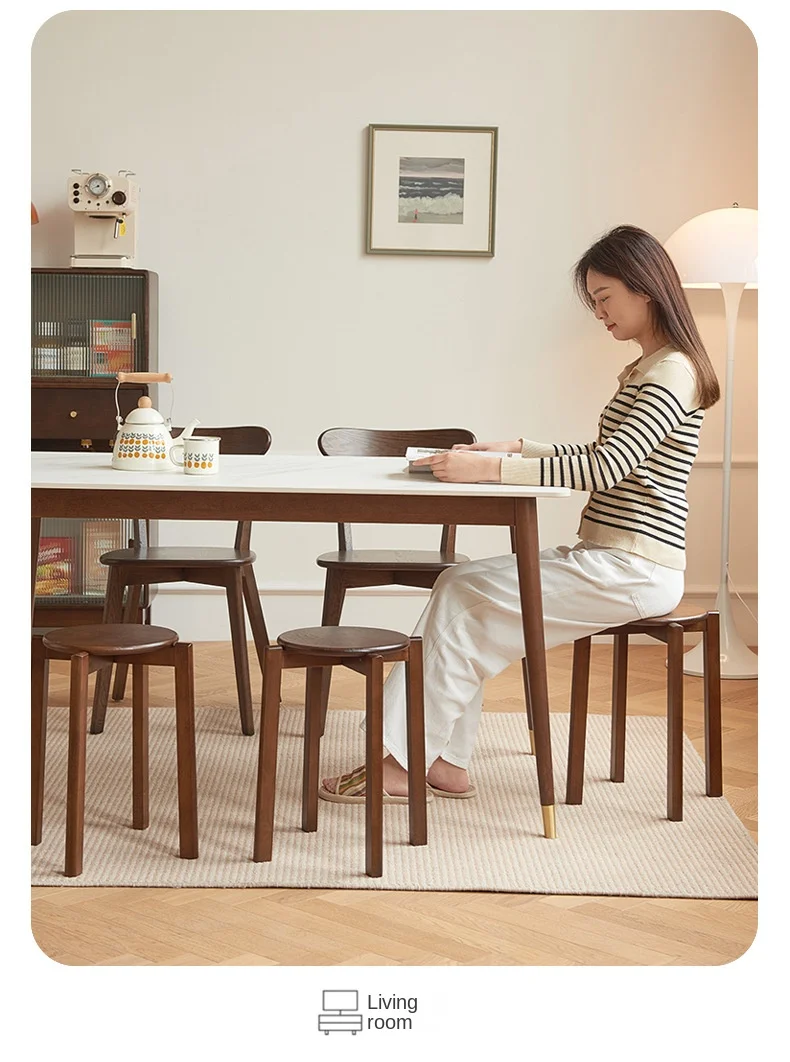 Dining Table Stool Household Solid Wood Living Room Dining Room Stackable Modern Simple Square Round Rubber Wood Drop-shipping