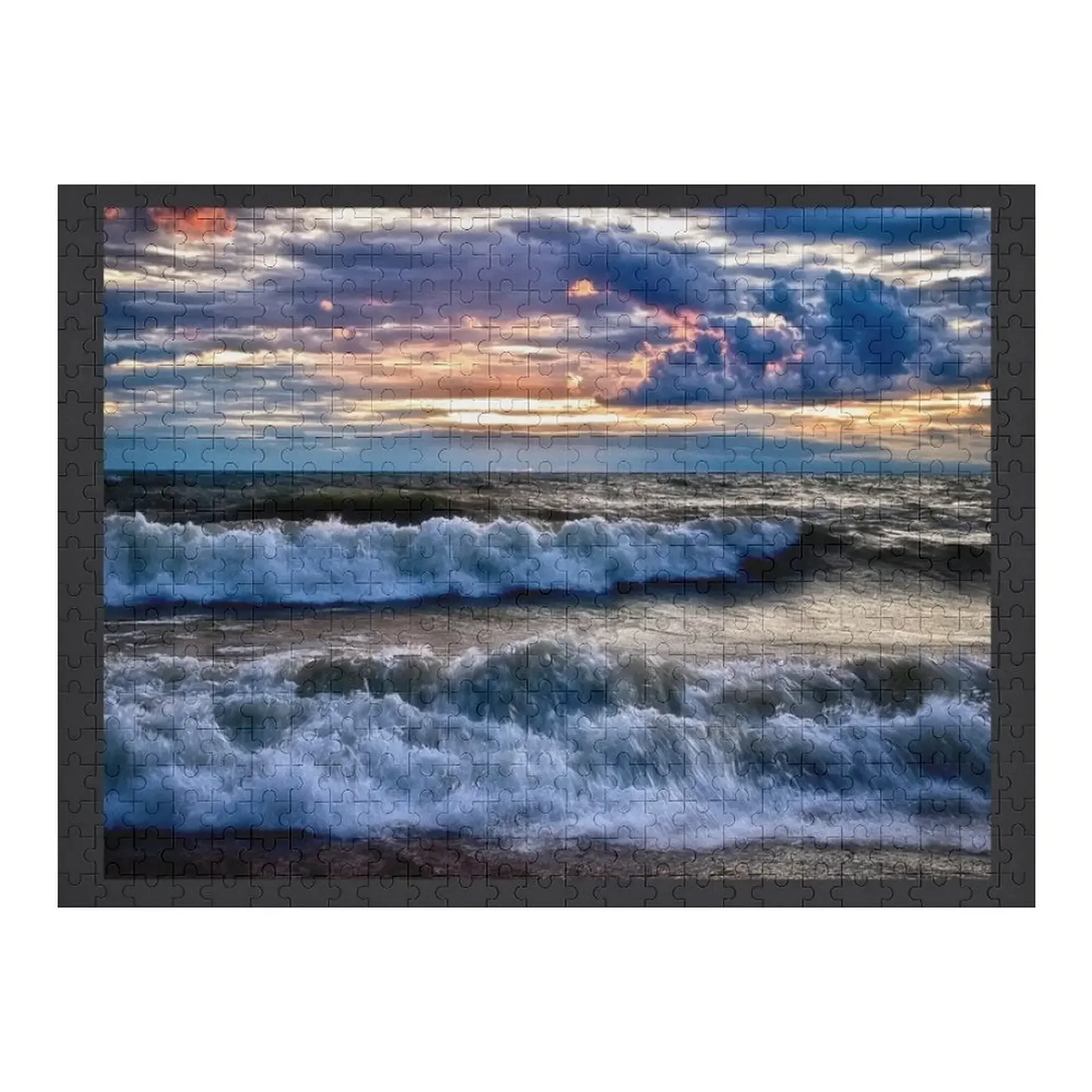 

Waves on the Shore - Erie, PA Jigsaw Puzzle Diorama Accessories With Photo Wood Photo Personalized Puzzle