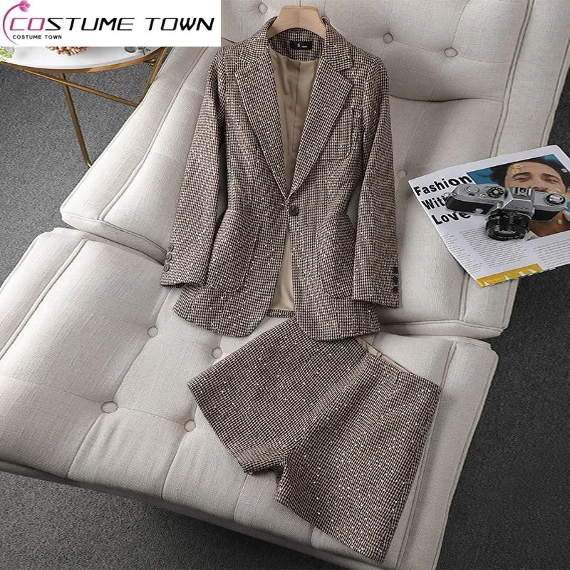 Spring and Summer Suit Women's 2023 New Korean Casual Style Fashion Checker Retro Elegant Women's Two Piece Set