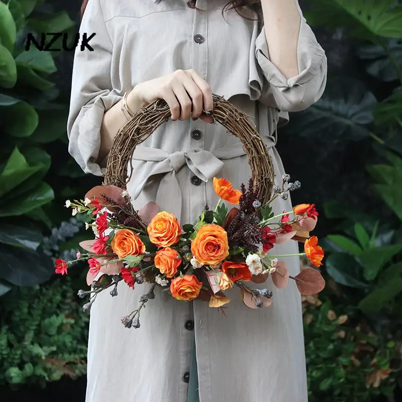 

NZUK Round Wedding Wreath Bridal Bouquets Pink Artificial Flower Basket Bride Bouquet Bridesmaid blumenstrauss hochzeit