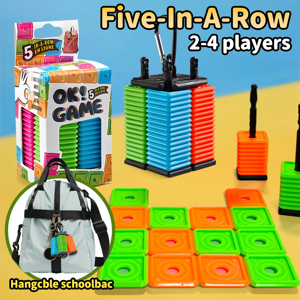 Portable Five-in-a-Row Game for Kids and Adults, Interactive Desktop Strategy Game with Colorful Pieces, Strategy Board Gam