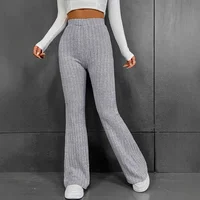 High Waist Loose Fit Long Bell Bottom Casual Pants for Women New Arrival Stripe Pattern Comfortable Wide Leg Trousers