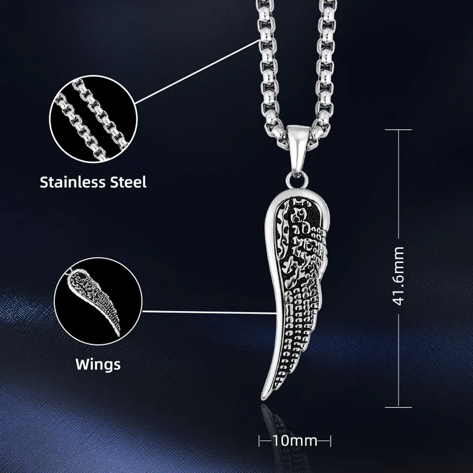 VANAXIN Antique Charms Angel Wings Pendants For Women Men Stainless Steel Necklace Antique Jewelry Gift