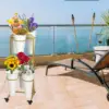 Stand With 6PCS Buckets, 2 Layers Metal Plant Stand with Wheels, Heavy Duty Moving Plant Cart Shelf, for Indoor, Outdoor Patio G 5