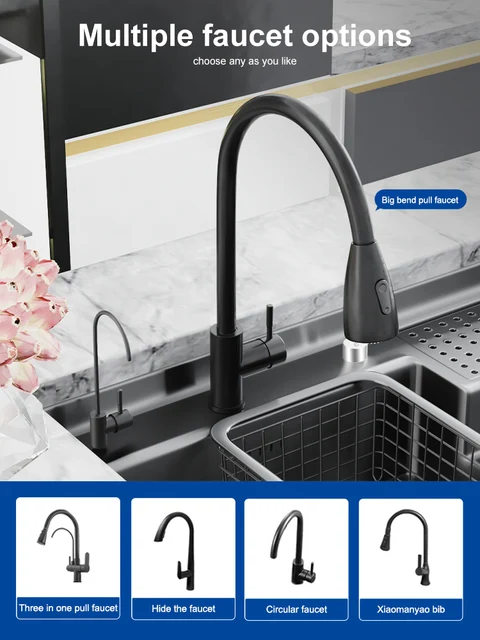 Lavello da cucina a gradini in acciaio inossidabile con rondella per tazze Lavabo multifunzionale grande a fessura singola Lavelli per lavastoviglie 6