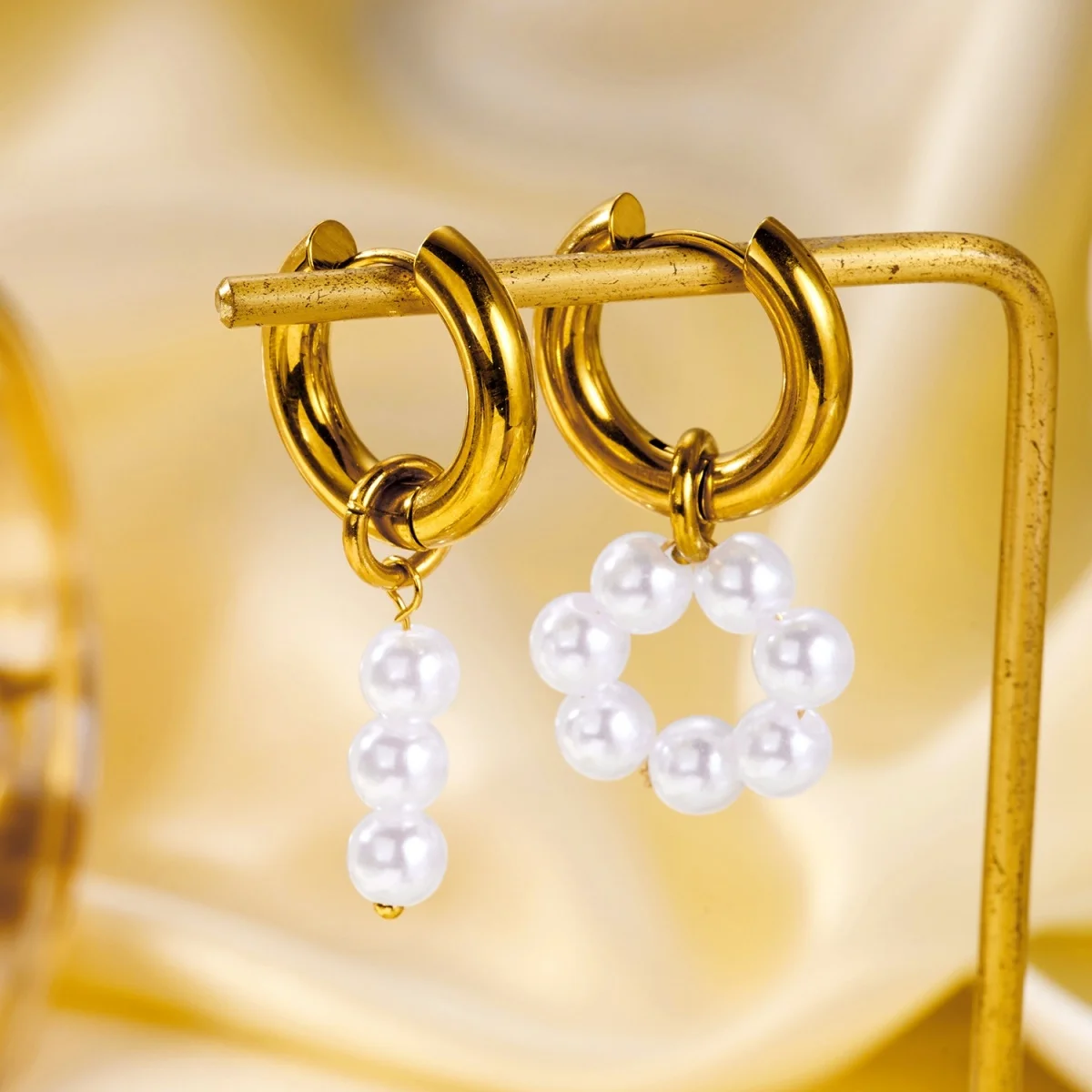 Minimalistische Edelstahl-Ohrringe mit Imitationsperlen und Quasten für Damen und Herren, Herz, unregelmäßige geometrische Ohrringe, eleganter Schmuck – Detail 36