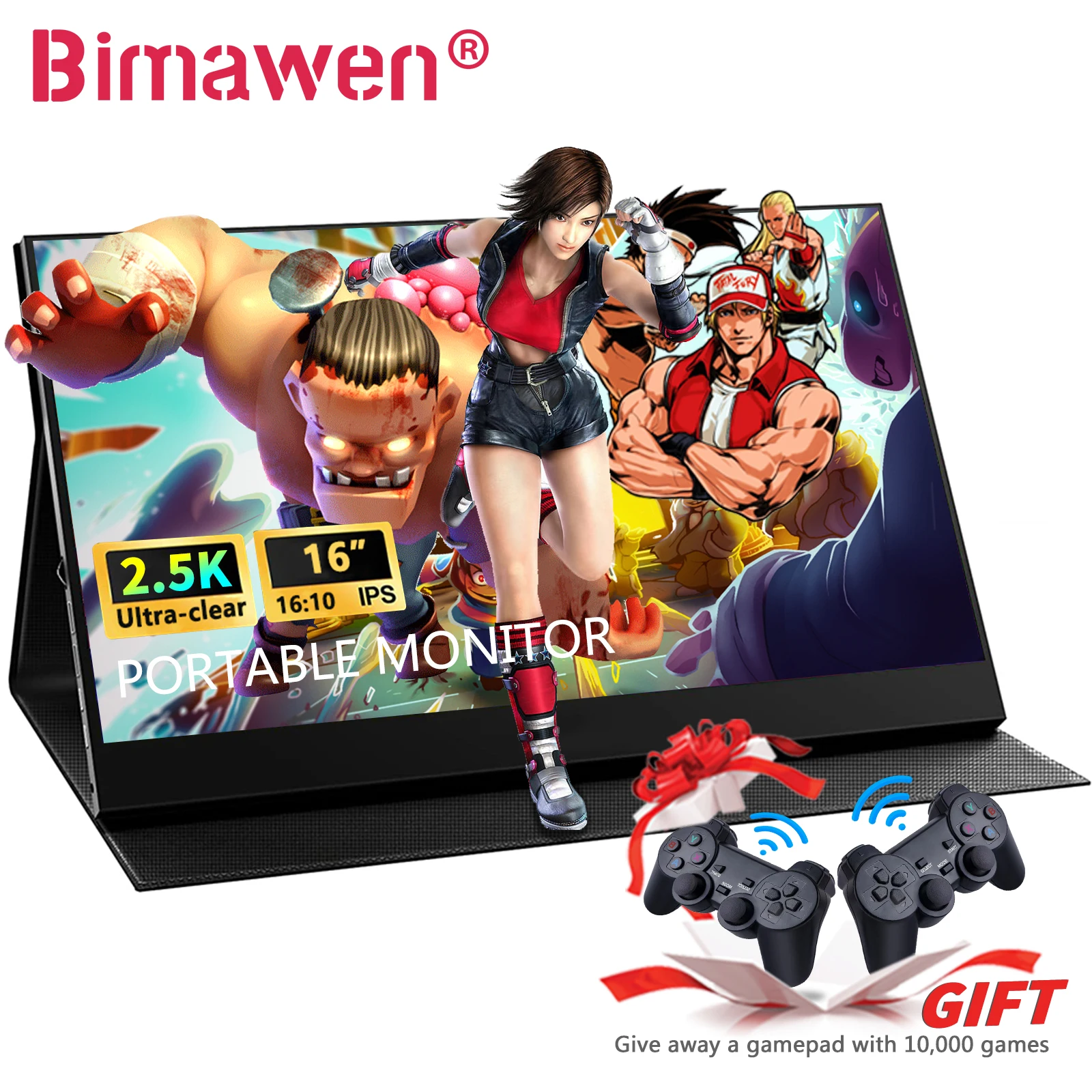 

Портативный игровой монитор Bimawen 2K, 16 дюймов, 2560x160 0, портативный монитор, HDR монитор для ноутбука, умный телефон с матовым IPS экраном для Switch Xbox PS5