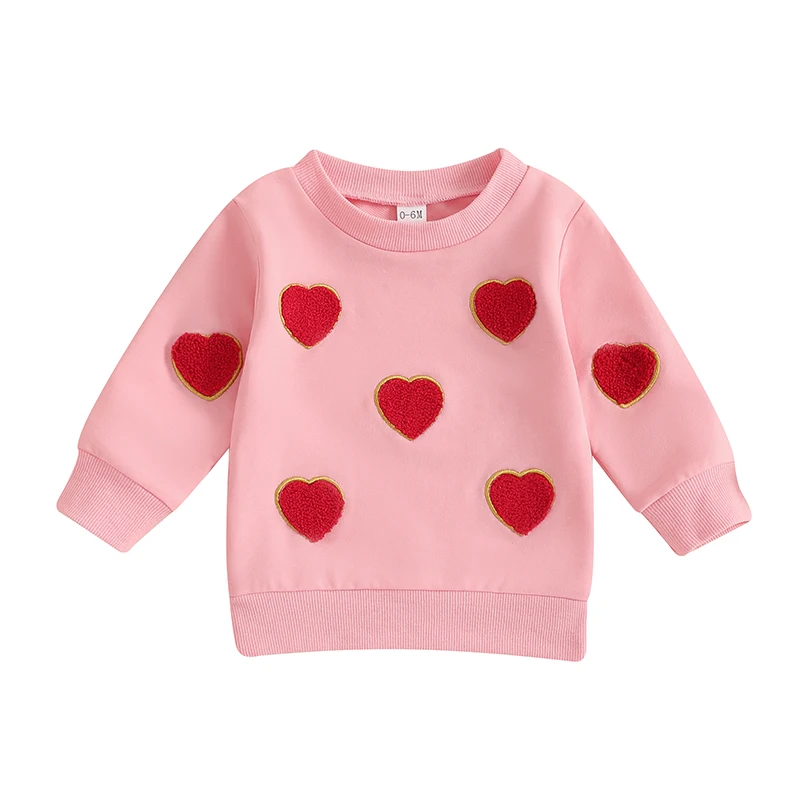 Baby Girl Valentines Sweatshirt Heart Embroidery Long Sleeve Pullovers Autumn Tops for Toddler Cute Clothes Outfit