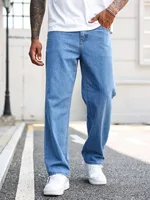 1pc Men's Loose Fit Hip-Hop Style Denim Jeans - Casual Streetwear, Washed Blue, No Waistband/Decoration, Comfortable & Stylish f