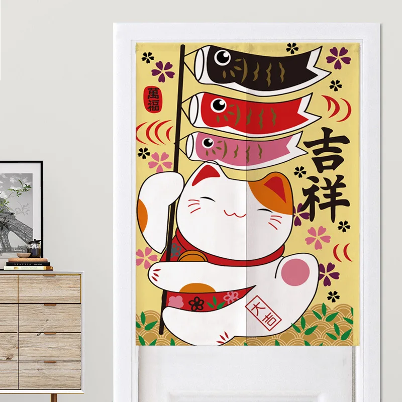 

Japanese Lucky Cat Door Curtain Partition Curtain Bedroom Kitchen Toilet Fengshui Curtain Noren