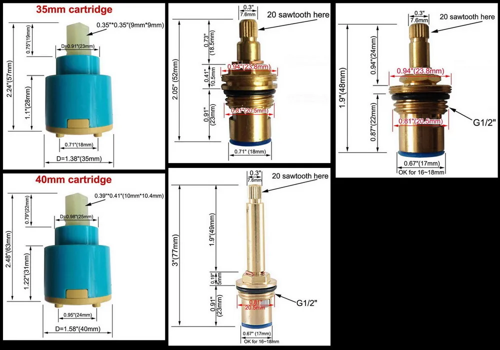 Brass Replacement Ceramic Disc Tap Valves Cartridges innards SPARES Kitchen Basin Bathroom Accessory azh100