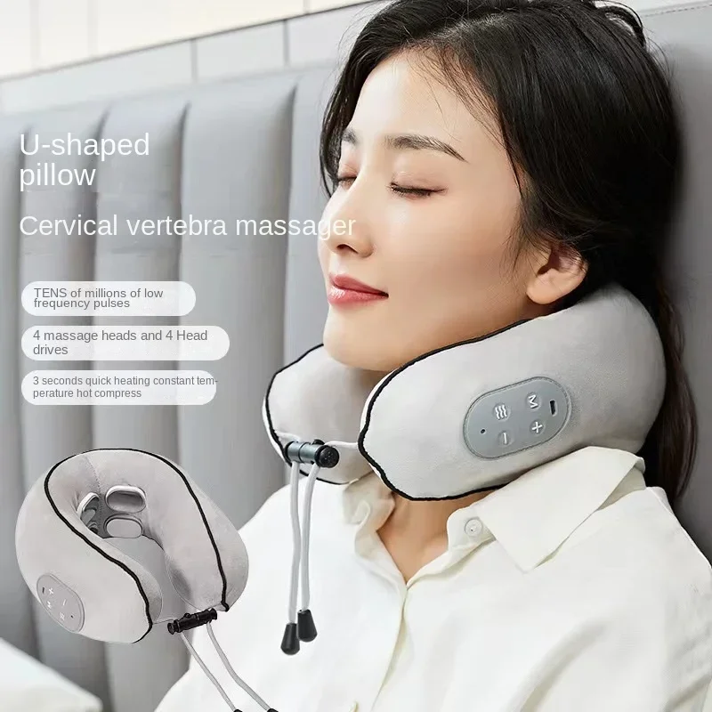 

U-Shaped Rechargeable Neck Massage Pillow Electric Therapy Kneading Therapy Device Cervical Head Massager Hot Compress Pulse