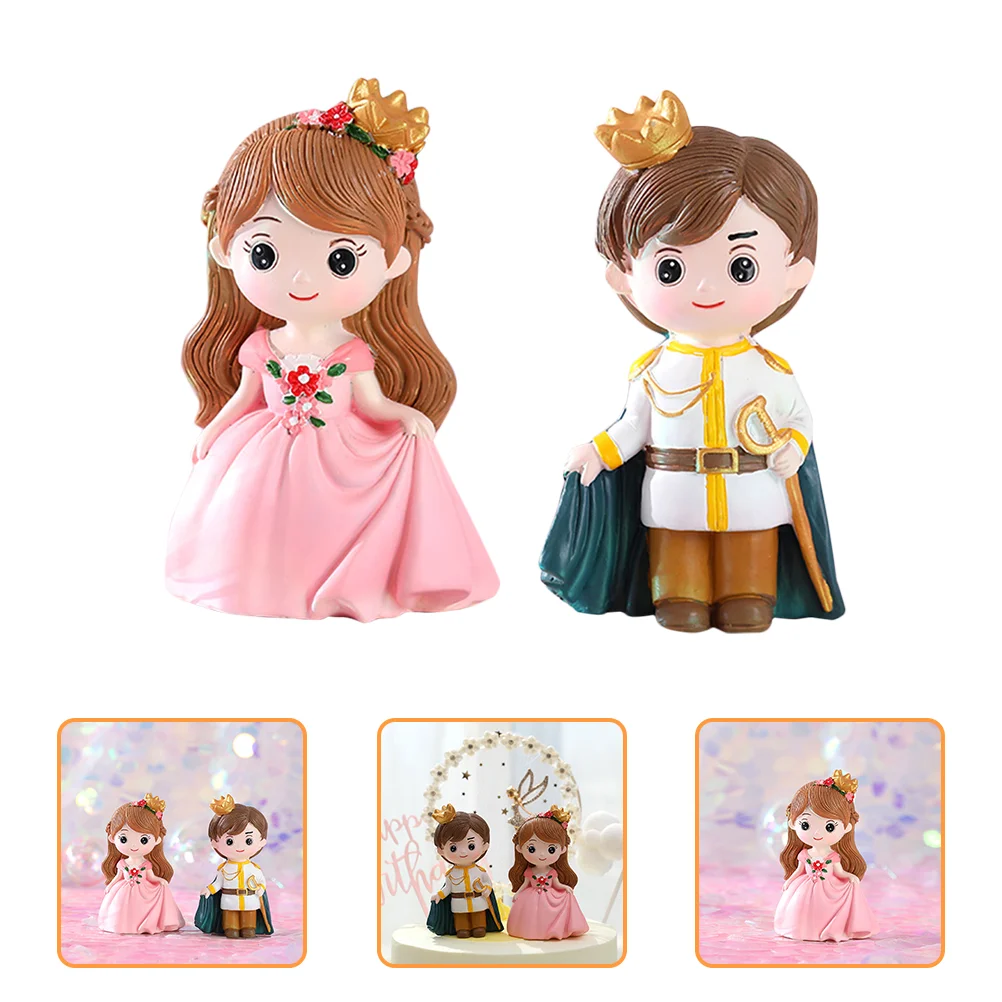 

2 Pcs Desktop Cartoon Cake Decoration Lovers Girl Princess Toy Resin Birthday Topper Decorations