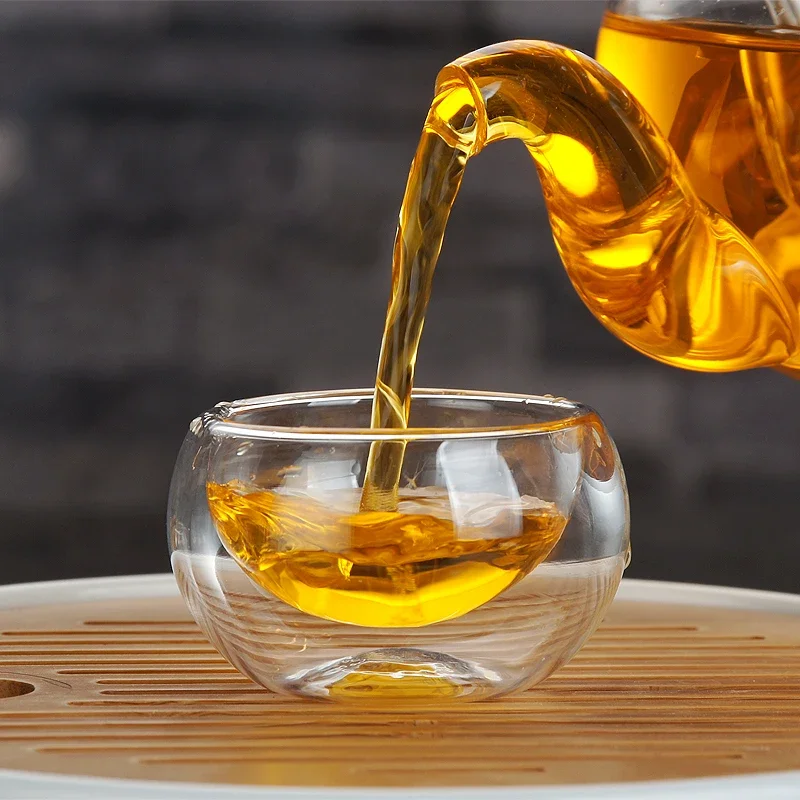 Heat-Resistant Transparent Double Layer Glass Small Kung Fu Tea Cup Set Tasting Cups Heat Insulation Hot Mug Chinese Teacups Tea Cup