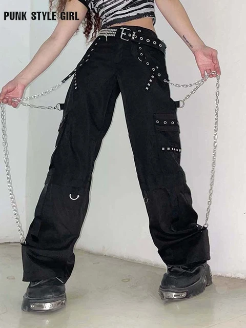 Cyberpunk Y2k Bandage Cargo Pants Chain Pockets Baggy Jeans Grunge Goth  Black Sweatpants Women 90s Aesthetic Street Trousers Alt - Pants & Capris -  AliExpress