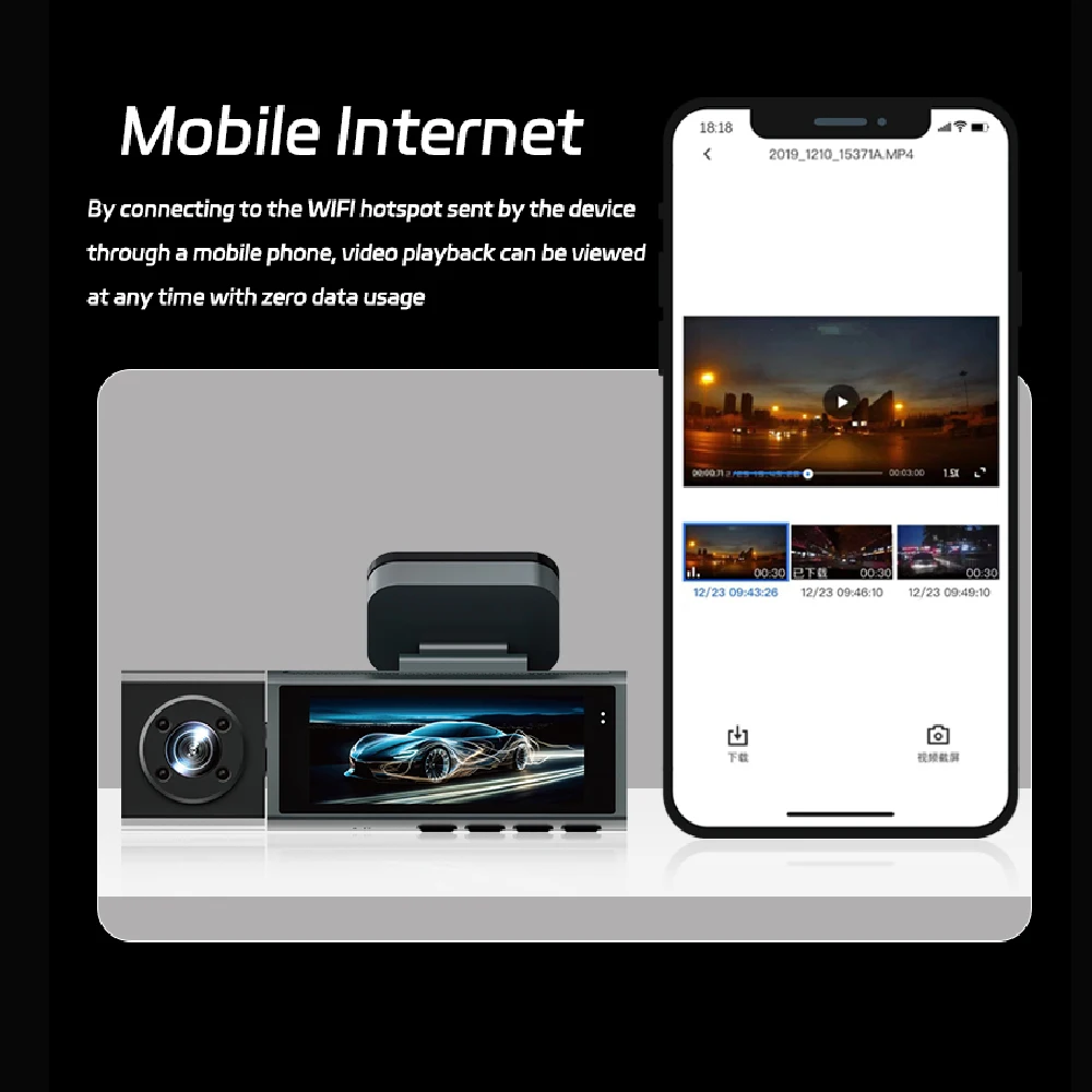 WiFi Car Dvr HD 1080P 3way Dash Cam Front Inside Rear Wide Angle Night Vision G-sensor Loop Recording Camera Vehicle Accessories dash cam dash cam accessory set