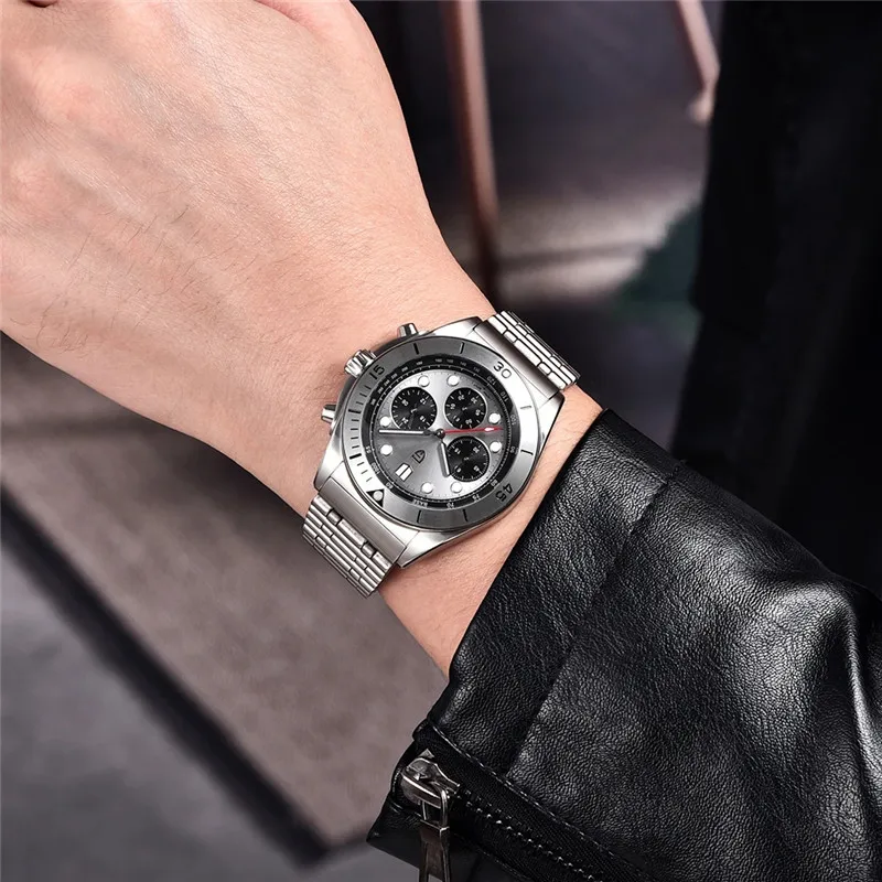 PAGANI DESIGN 2023 New Luxury Quartz Watch For Men 100M Waterproof Chronograph Stainless Steel AR Sapphire Glass Reloj Hombre