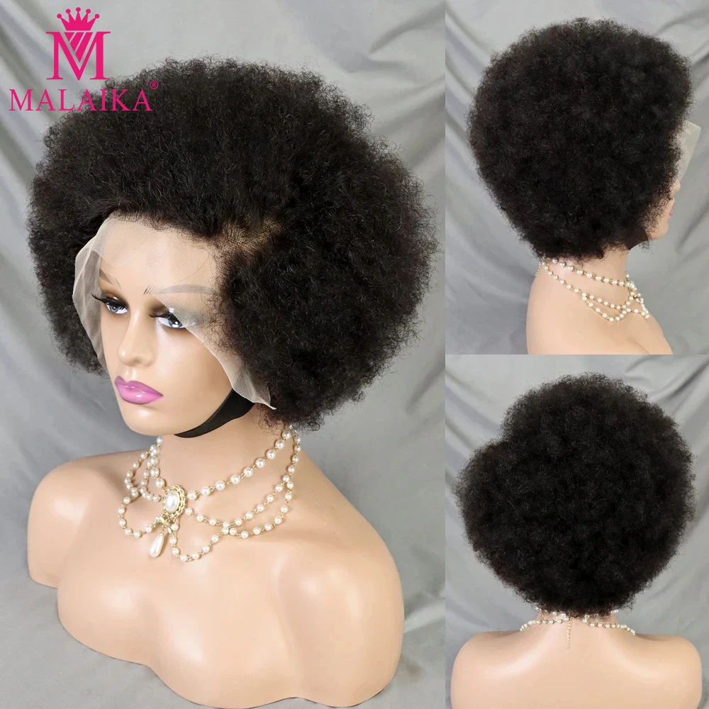 Human Hair Wig Lace Front Wig Human Hair Wigs Front Lace Wig MALAIKA Kinky Curly Short Lace Front Wig Afro Bob Human Hair Natural Hairline 13X4 Lace Frontal Glueless Human Hair Wigs