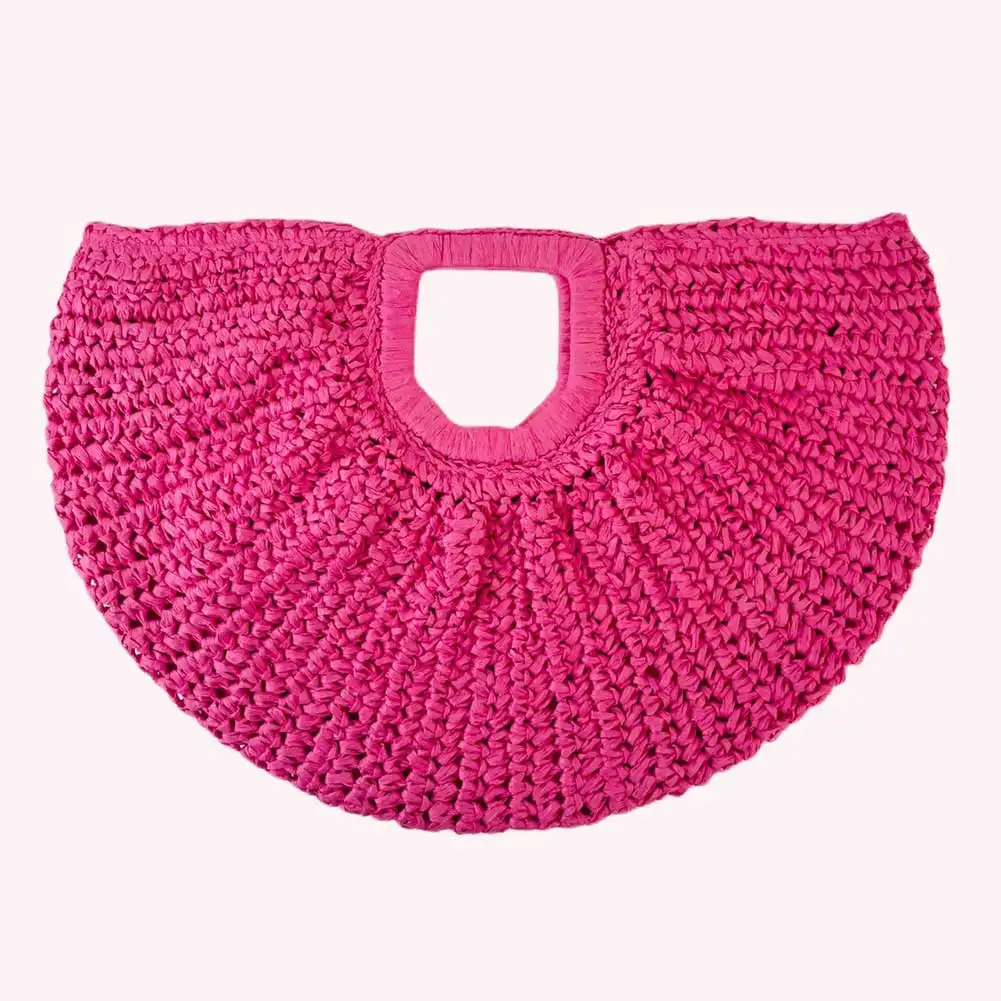 Women Bohemia Moon Handbag Large Capacity Vintage Woven Handbag Solid Color Simple Weaving Wrist Bag Female Daily Bag