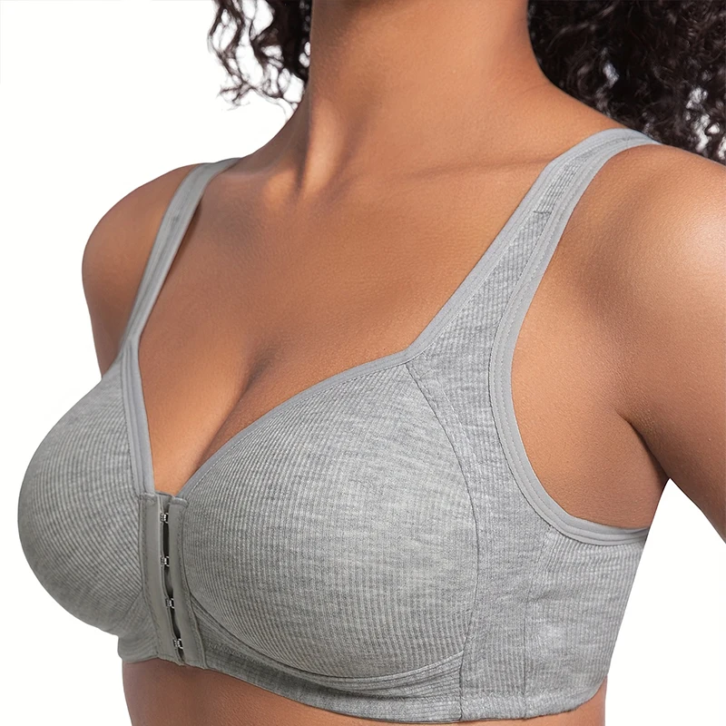 Women's Bra Pure Cotton Front Button Bra Anti Sagging No Steel Ring Comfortable Fabric Middle-aged Elderly Mothers' Underwear 2