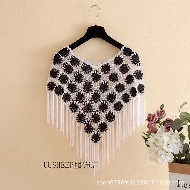 Fashion Trend Shawl Women's Hollow Summer Skirt with Dress Cape Top Loose Handmade Crochet Knitted Blouse Waistcoat