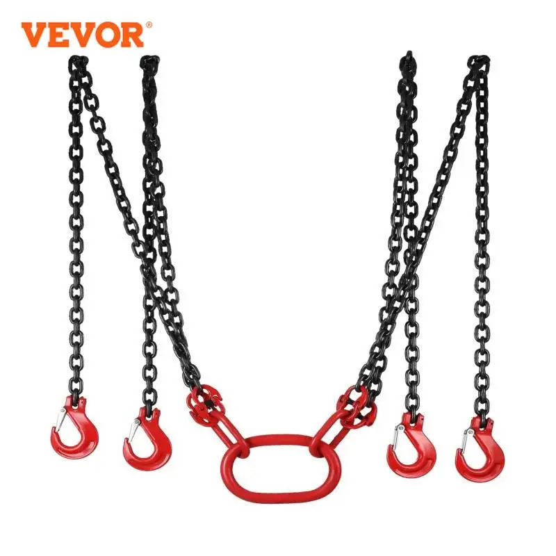 Electric Hoist Winch VEVOR Lifting Chain Sling Lifts 5 Tonne 1.5M 3M 4M X 5/16 Inch Heavy Duty With 4 Legs Grade Hooks and Adjuster G80 Alloy Steel