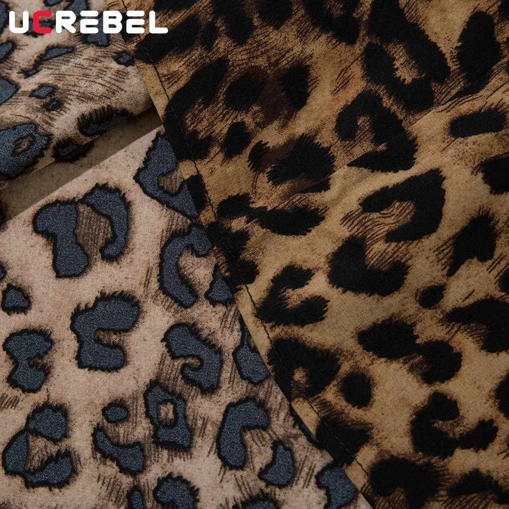 Leopard Print Short Sleeve Cotton Tee Mens Summer High Street Loose Lapel Single Breasted Half-Sleeve Tshirt Men 5