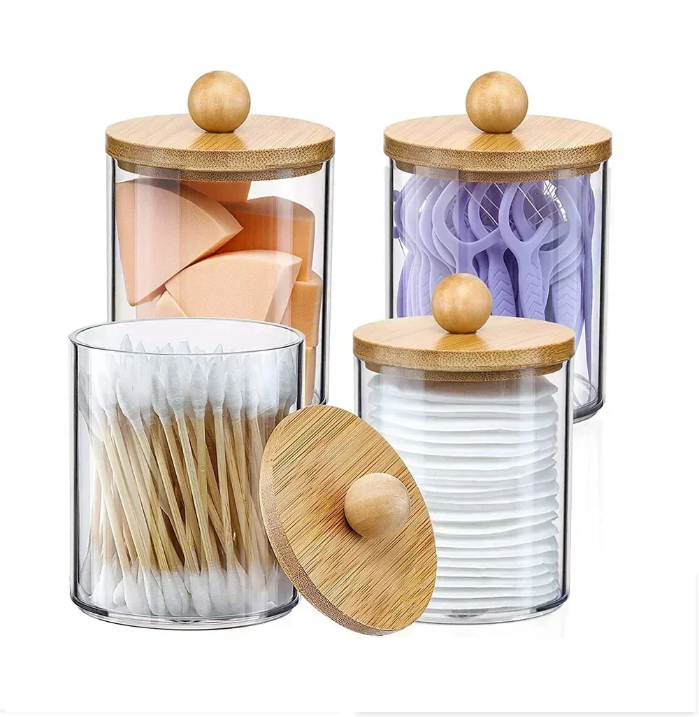 Storage Organizer Holder Canister Apothecary Jars with Lid for Cotton Rounds Acrylic Cosmetic Candy Snacks Desktop Storage Box 2
