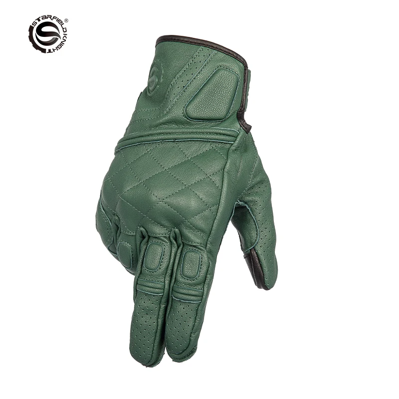 

SFK Motorcyle Gloves Real Goatskin Leather Summer Breathable Green Motocross Guantes Touch Screen Wear-resistan Knights Gears