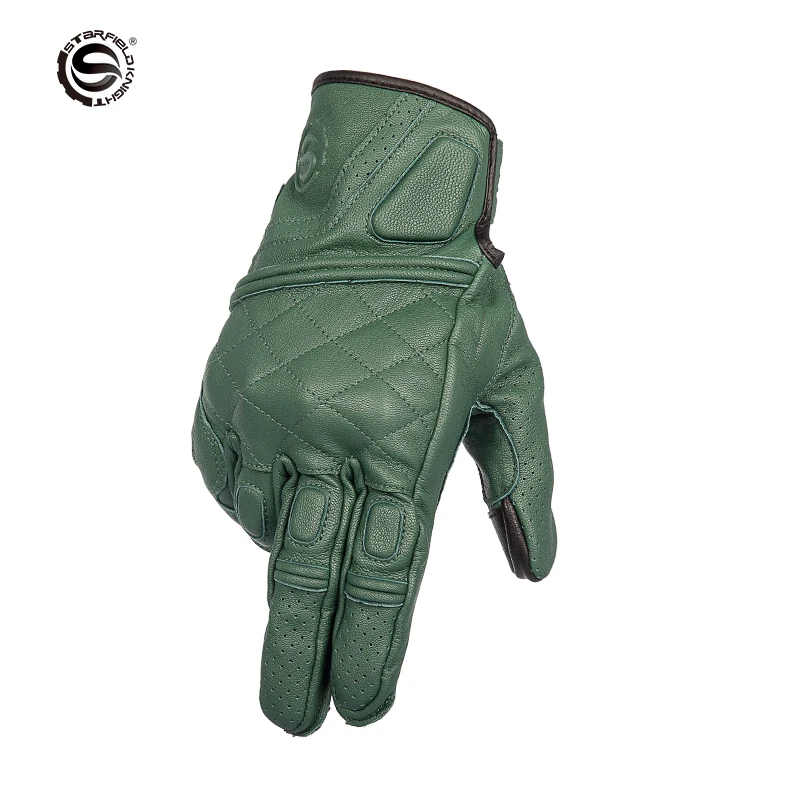 SFK Motorcyle Gloves Real Goatskin Leather Summer Breathable Green Motocross Guantes Touch Screen Wear-resistan Knights Gears