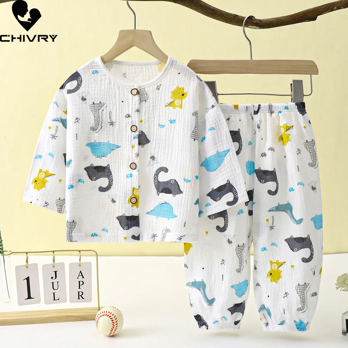 

Kids Summer Thin Pajamas Sets New 2023 Boys Girls Cartoon Three-quarter Sleeve Cotton Yarn Shirts with Pants Baby Loungewear