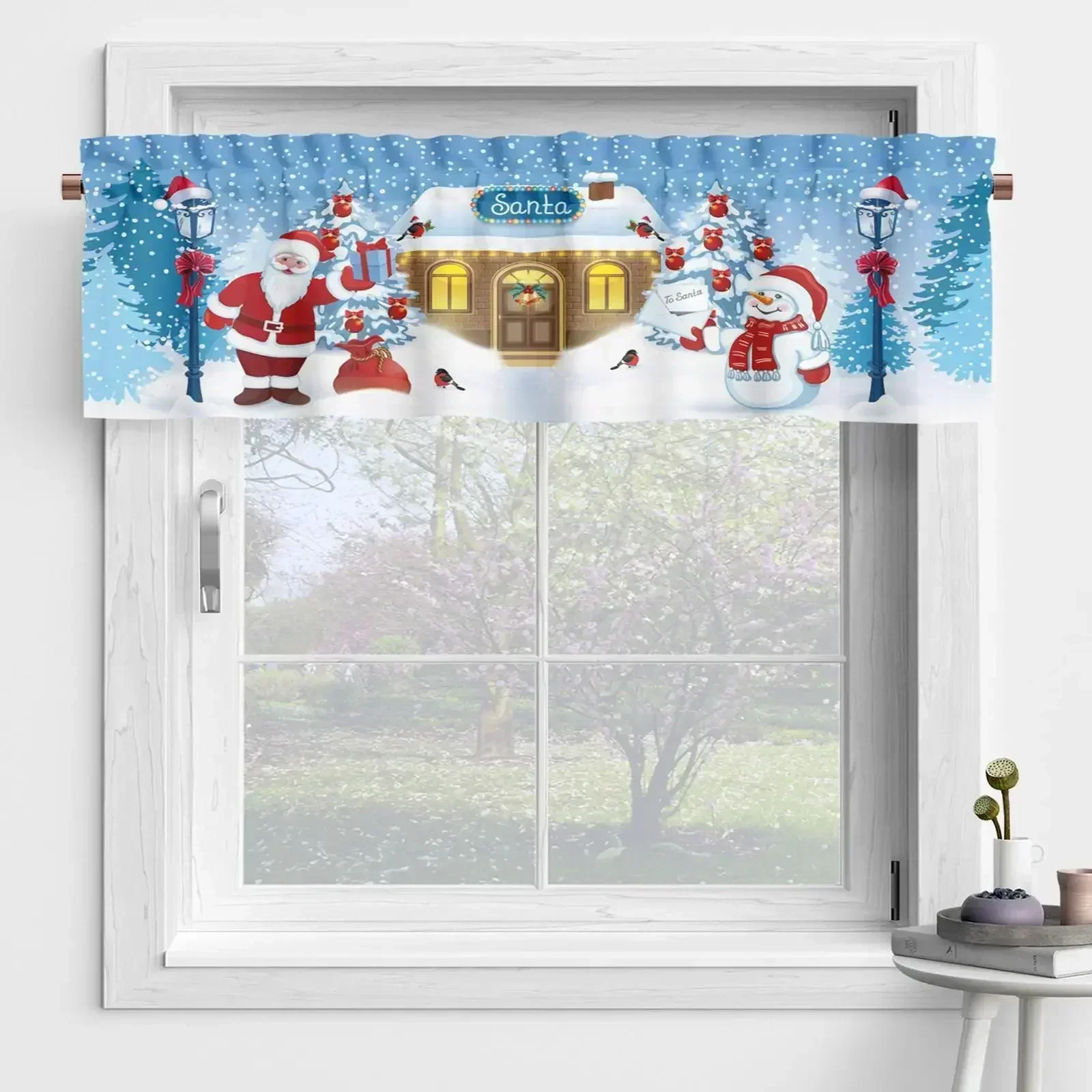 Snowman Christmas Valance Santa For Winter 137x45cm Decorations Claus Window Holiday Curtain 2