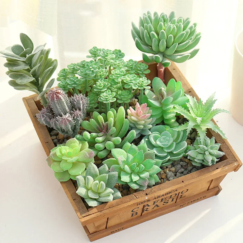 Piante Grasse Artificiali Pianta Floccata Simulazione Di Plastica Verde Finta Succosa Mini Piante Sempreverde Home Office Garden Miniature Decor
