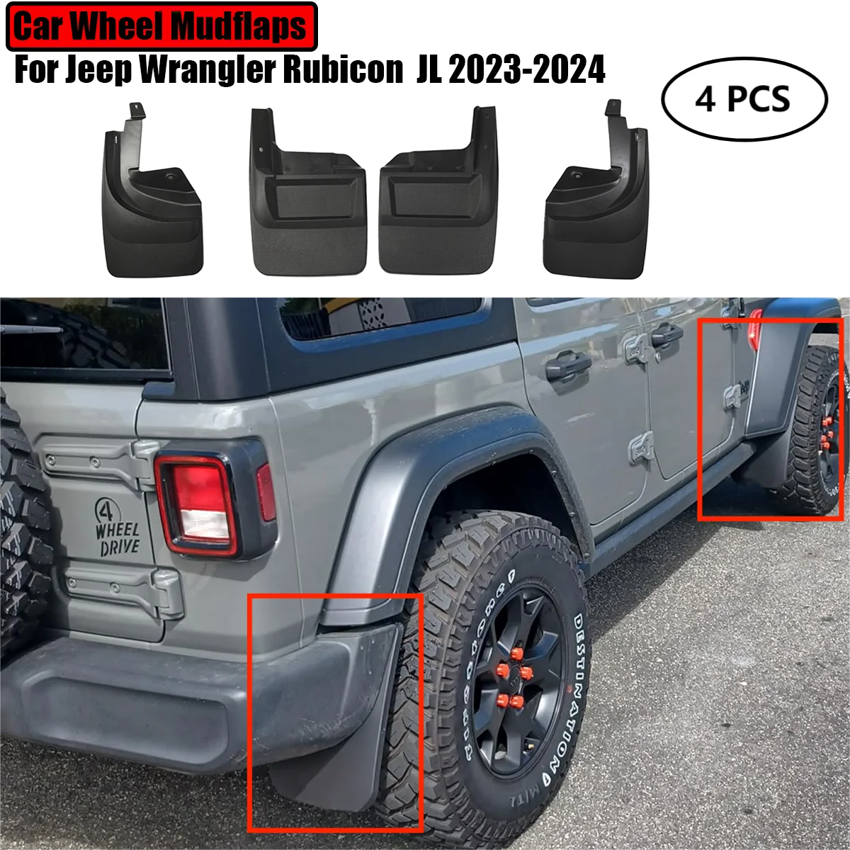 For 2023-2024 Jeep Wrangler Rubicon JL  4 Pcs Car wheel MudFlaps Front Rear Wheel Protector Mudguards Splash Guards Accessories