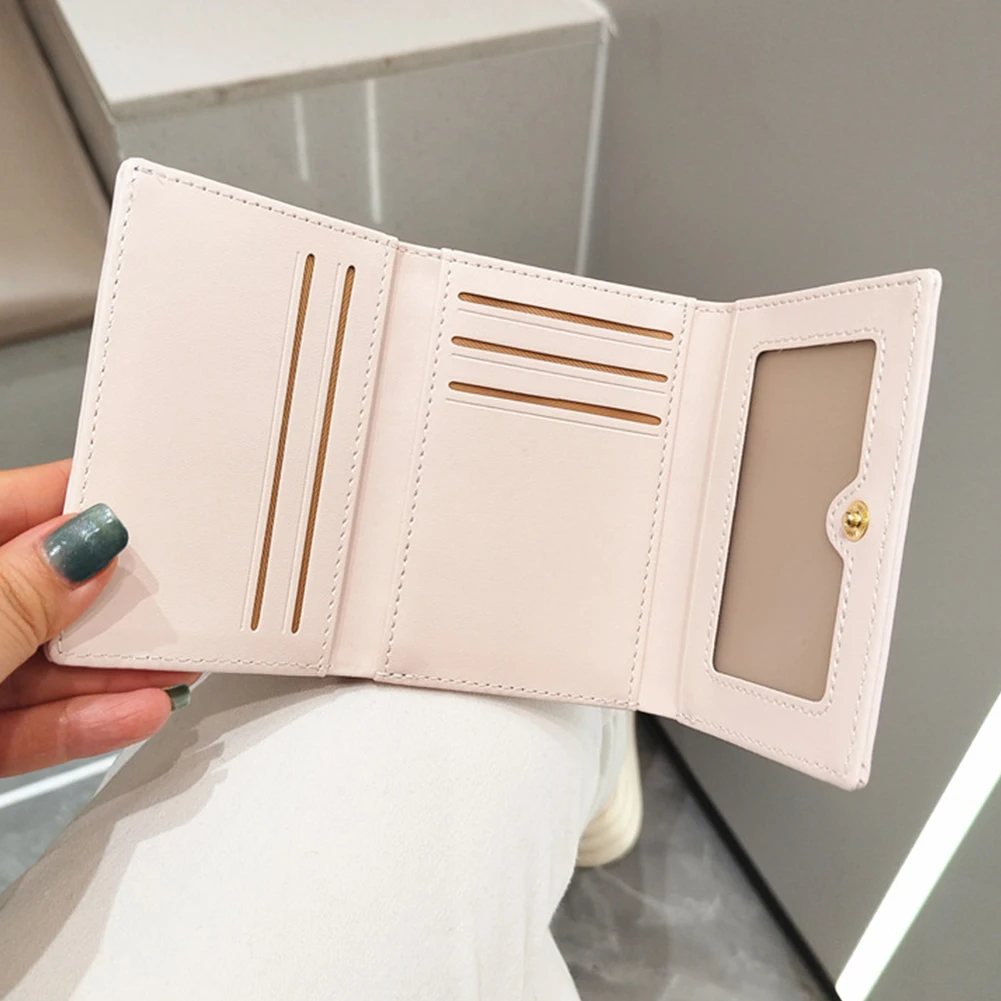 Women Bow Cute Coin Wallet Snap Closure PU Leather Card Bag Solid Color Short Wallet Bags Credit Card Holder Fashion Clutch Bag