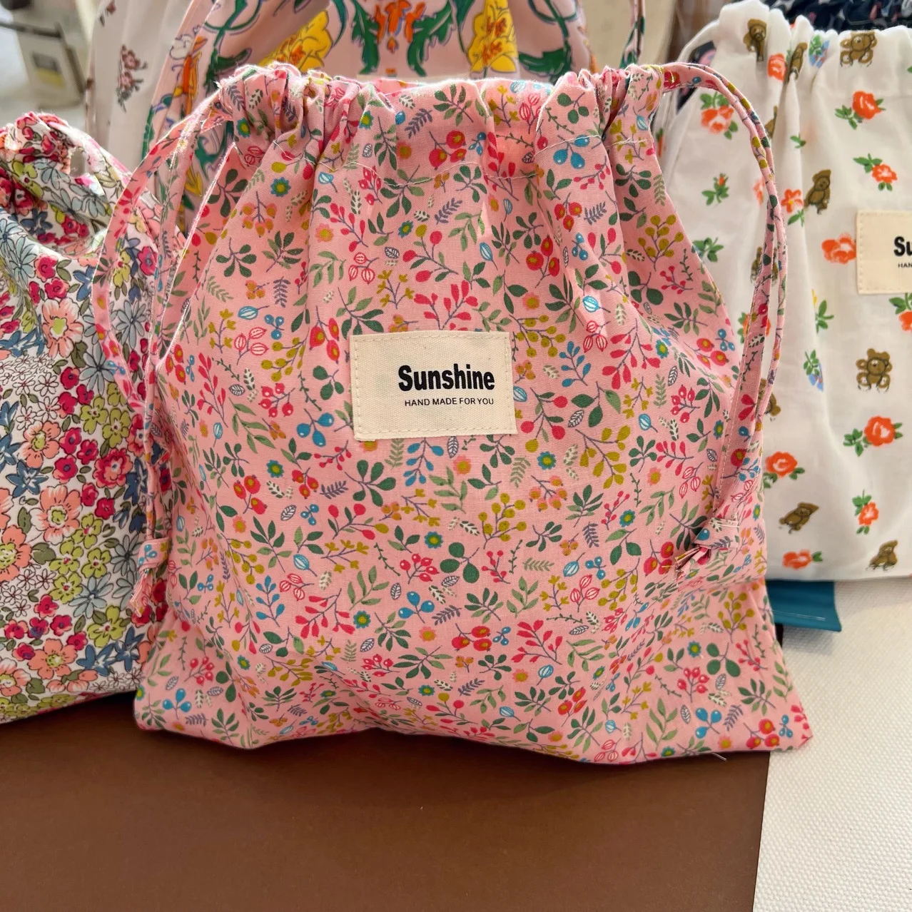 Floral Print Travel Drawstring Bag - Portable Cotton Organizer for Underwear, Socks, and Makeup