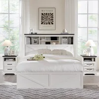 Noiseless Base Beds and Frames No Box Spring Needed- Luxury White Bedroom Furniture LED Light Bed Headboard Charging Station 1