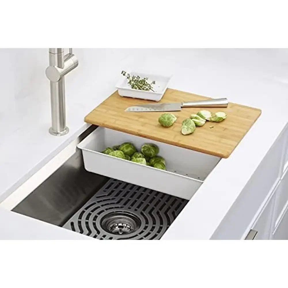 33" Single Bowl Stainless Steel Garbage Disposal Workstation 3/4HP Induction Motor 1-hole Task Sink Grid Drain 26 oz Grind